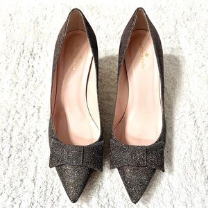 Kate Spade Juliette Italy Bow Pointed Toe Dress Pumps Sparking Bronze Bridal 9.5